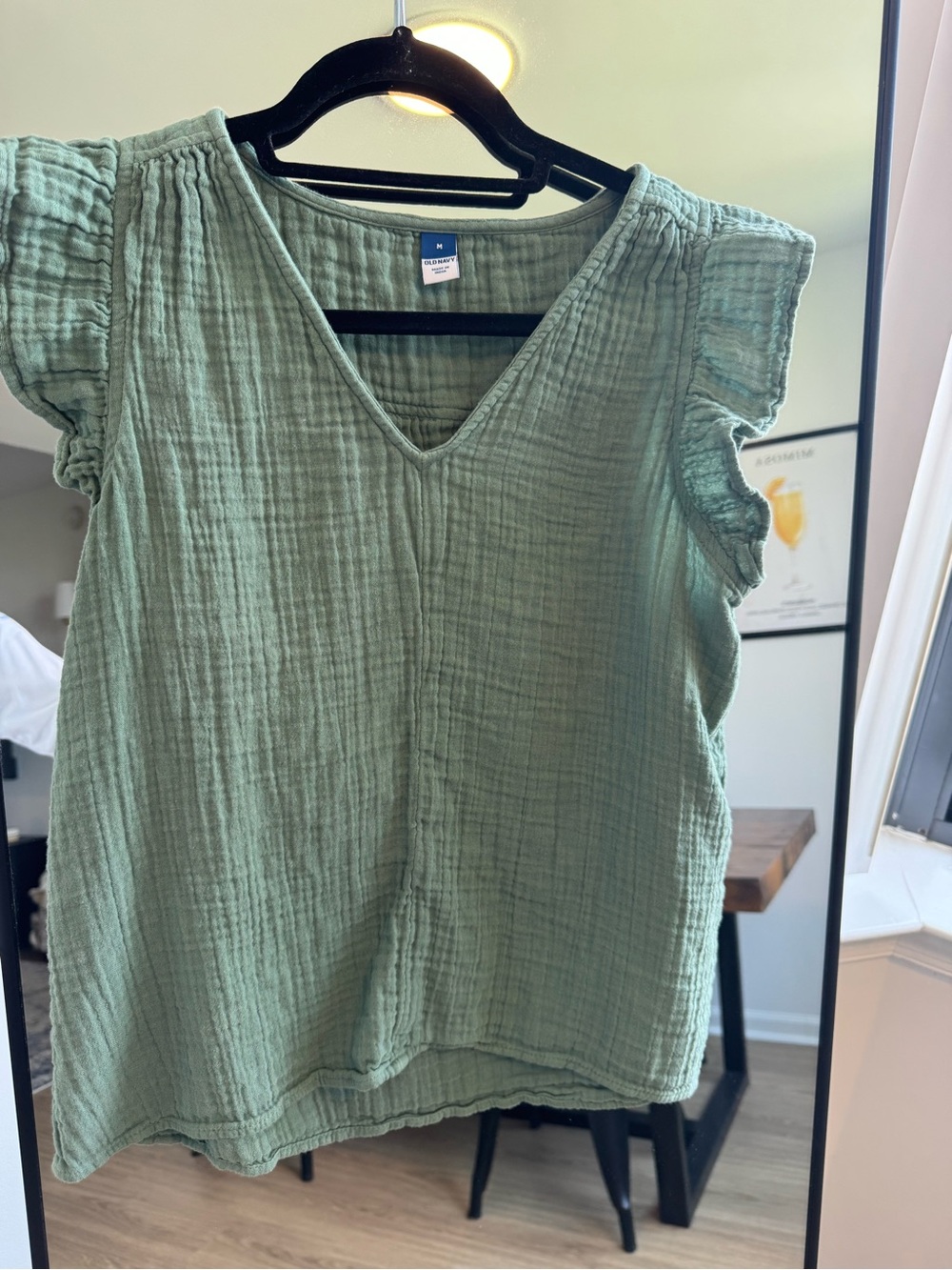 Old Navy Light Sage V-Neck Gauze Flutter Sleeve Top